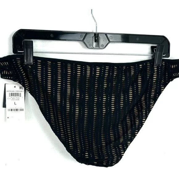 New Bar III Womens Sz L Black Nude Swim Bottom Crochet Side Tab Hipster Bikini - Picture 7 of 10